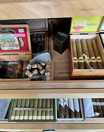 Cigar boxes on display at Shelly's Kleen Tobacco in Stevensville MT