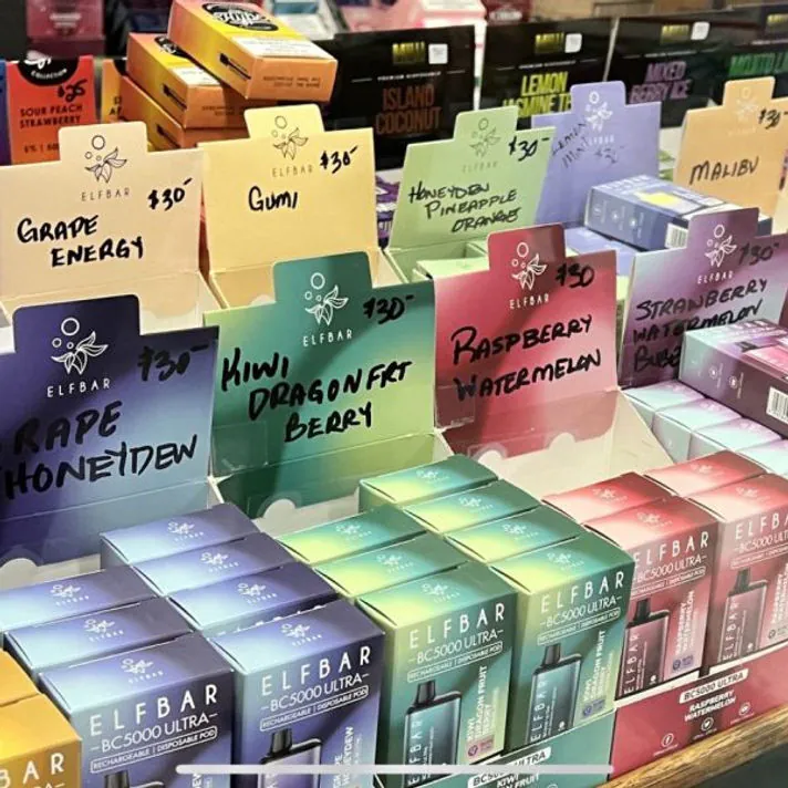 Elf Bar disposable vapes in assorted flavors at Shelly's Kleen Tobacco